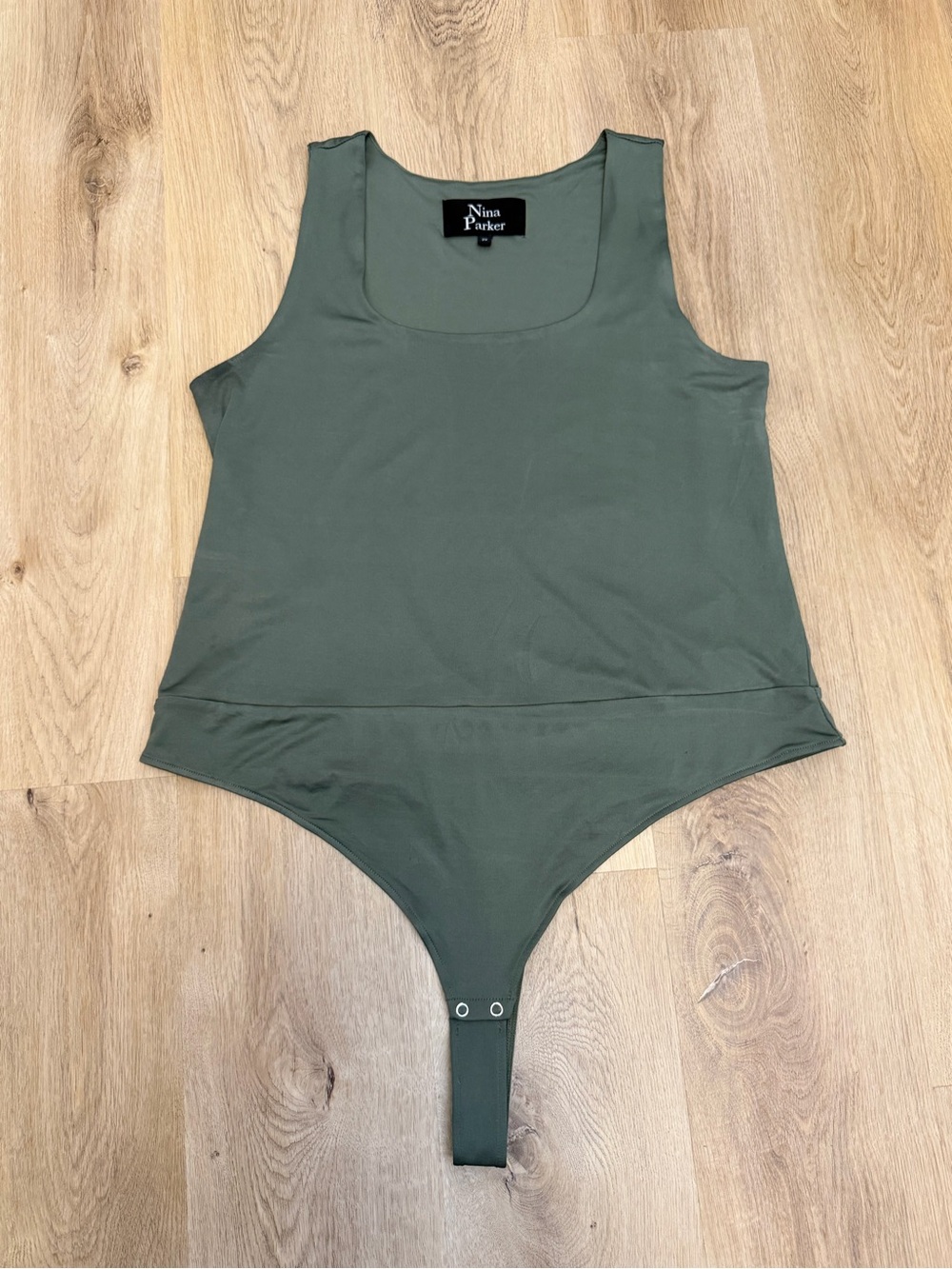 Nina Parker Olive Scoop Neck Thong Bodysuit
